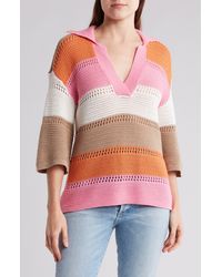 Design History - Colorblock Short Sleeve Open Knit Polo Sweater - Lyst