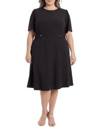 London Times - Short Sleeve Fit & Flare Midi Dress - Lyst