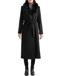 Sofiacashmere - Shearling Collar Wool Blend Coat - Lyst