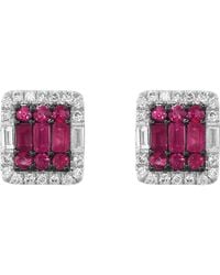 Effy - Sterling Diamond Halo Ruby Stud Earrings - Lyst