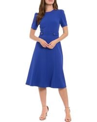 London Times - Short Sleeve Fit & Flare Midi Dress - Lyst