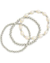 Sterling Forever - Viola Set Of 3 Pearl Beaded Bracelets - Lyst