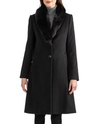 Sofia Cashmere Toscana Genuine Shearling Shawl Collar Wool Blend Coat In 001blk At Nordstrom Rack - Black