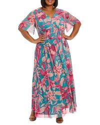 London Times - Mesh Flutter Sleeve Maxi Dress - Lyst