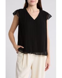 Adrianna Papell - Flutter Sleeve Pleated Top - Lyst