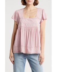 Lucky Brand - Embroidered Square Neck Cotton & Modal Top - Lyst