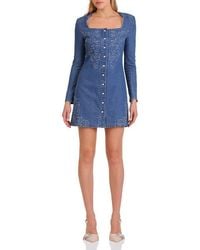 Avec Les Filles - Western Embroidery Long Sleeve Denim Minidress - Lyst