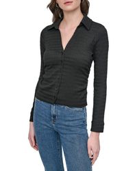 DKNY - Slim Fit Ripple Lace Johnny Collar Top - Lyst