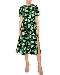 MELLODAY - Tropical Print Puff Sleeve Midi Dress - Lyst