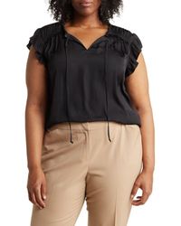 DR2 by Daniel Rainn - Satin Ruffle Split Neck Top - Lyst