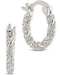 Sterling Forever - Ruthie Cubic Zirconia Twisted Huggie Hoop Earrings - Lyst