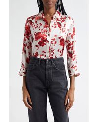 L'Agence - Dani Floral Silk Charmeuse Blouse - Lyst