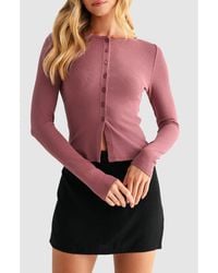 Lush - Long Sleeve Button Front Crop Top - Lyst