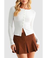 Lush - Long Sleeve Button Front Crop Top - Lyst
