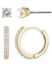 Adornia - Set Of 2 Cubic Zirconia Huggie Hoop Earrings - Lyst
