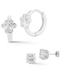 Glaze Jewelry - Set Of 2 Cubic Zirconia Stud & Paw Print Hoop Earrings - Lyst
