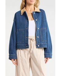 Sanctuary - Corduroy Collar Denim Crop Utility Jacket - Lyst
