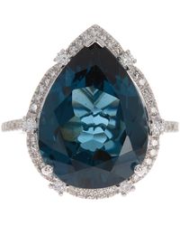 Effy - 14k White Gold Pear London Blue Topaz & Pavé Diamond Ring - Lyst