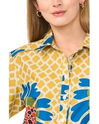 Halogen® - Floral Print Short Sleeve Cotton Button-Up Shirt - Lyst
