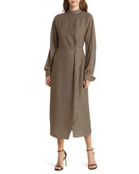 ZOE AND CLAIRE - Squiggle Line Long Sleeve Mock Neck Midi Dress - Lyst
