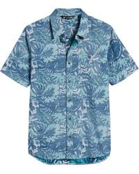 Travis Mathew Katmai Slim Fit Tropical Print Short Sleeve Button-up Shirt In Blue Opal At Nordstrom Rack