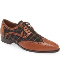 Mezlan - Plaid & Brogue Leather Saddle Shoe - Lyst