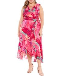 London Times - Floral Ruffle Sleeveless Faux Wrap Maxi Dress - Lyst