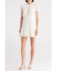 Love By Design - Romee Puff Sleeve Lace Trim Clip Dot Minidress - Lyst