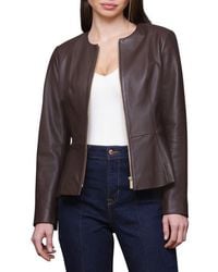 Bagatelle - Genuine Leather Zip Front Peplum Jacket - Lyst