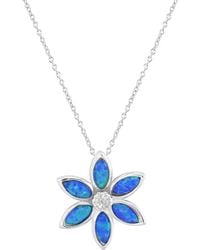 CANDELA JEWELRY - Sterling Silver Blue Created Opal Flower Pendant Necklace - Lyst
