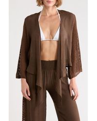Elan - Tie Front Bell Sleeve Cover-Up Top - Lyst
