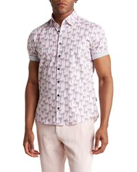 Stone Rose - Trim Fit Palm Print Short Sleeve Stretch Button-up Shirt - Lyst