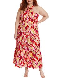 London Times - Abstract Floral Stretch Cotton Maxi Dress - Lyst