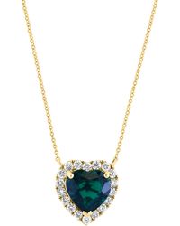 Effy - 14k Yellow Gold Lab Created Emerald & Lab Created Diamond Heart Pendant Necklace - Lyst