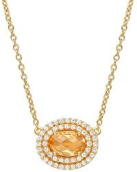 Lafonn - Platinum Bonded Sterling Silver Citrine & Simulated Diamond Halo Oval Pendant Necklace - Lyst