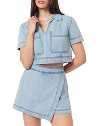Kensie - Short Sleeve Denim Crop Top - Lyst