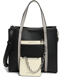 Calvin Klein Saffiano Leather Chain-trimmed Tote Bag in Black
