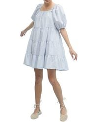 Wishlist - Plaid Puff Sleeve Cotton Blend Tiered Minidress - Lyst