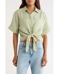 FRNCH - Short Sleeve Tie Front Button-Up Top - Lyst