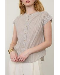Blu Pepper - Stripe Cap Sleeve Button-Up Top - Lyst