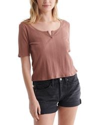 Lucky Brand - Slim Fit Notch Neck Ribbed Stretch Cotton Blend Top - Lyst