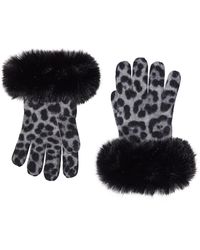 Sofiacashmere - Leopard Print Cashmere Knit Gloves With Faux Fur Cuffs - Lyst