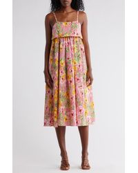 STITCHDROP - Barbuda Floral Print Sleeveless Midi Dress - Lyst