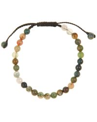 Link Up Moss Agate Beaded Slide Bracelet - Metallic
