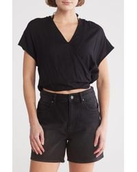 Elan - Short Sleeve Faux Wrap Cover-Up Crop Top - Lyst