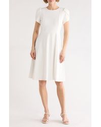 Calvin Klein Solid Cap Sleeve Fit & Flare Dress in Blue | Lyst