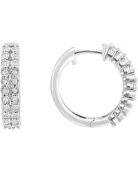 Effy - Sterling Silver Diamond Hoop Earrings - Lyst