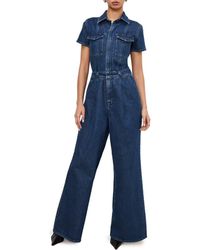 GOOD AMERICAN - Fit For Success Pleated Wide Leg Denim Jumpsuit - Lyst