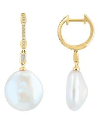 Effy - 14k Yellow Gold Diamond & Freshwater Pearl Drop Earrings - Lyst
