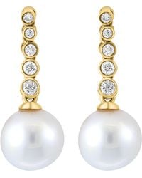 Effy - 14k Gold Diamond & Freshwater Pearl Drop Earrings - Lyst